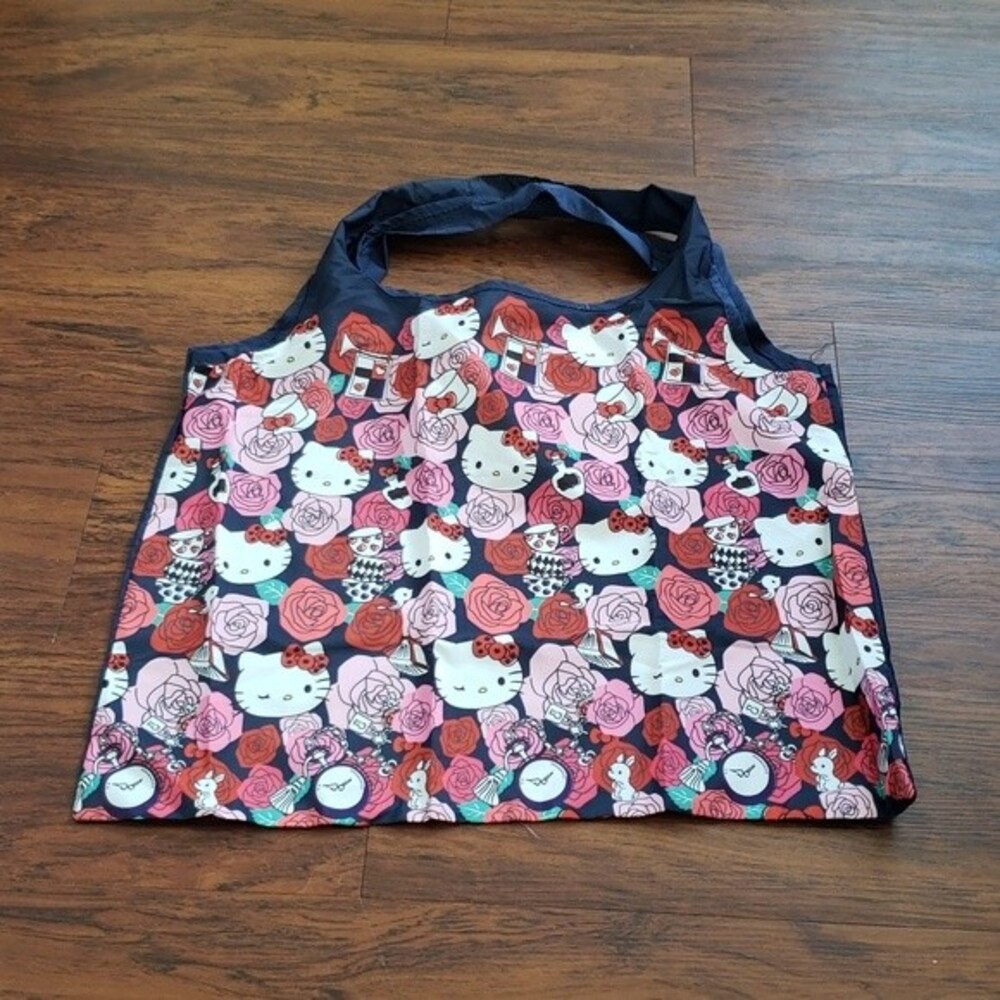 Hello Kitty Navy Packable Tote Bag Rose Floral Chic Feminine Kawaii New